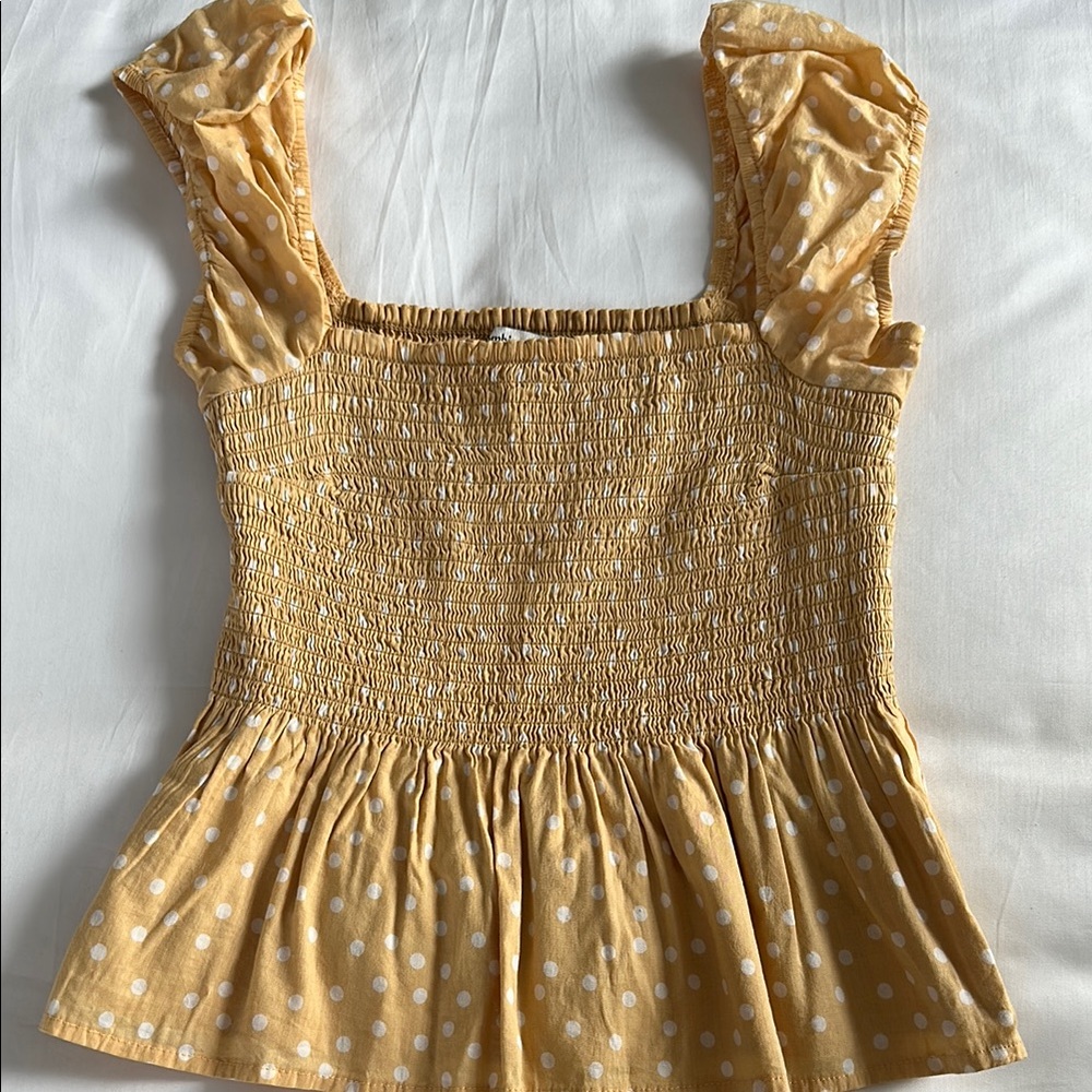 Yellow Polka Dot Smocked Top